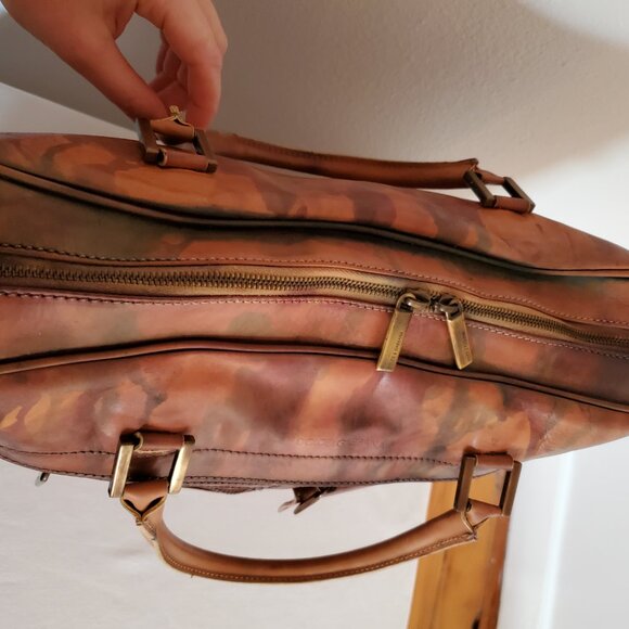 D&G leather briefcase laptop bag vintage painted dyed camo brown green gray blac - Picture 9 of 15